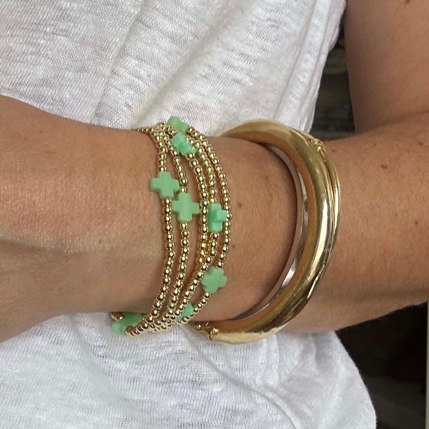 DIVINE Golden Bracelet – Aqua Green Cross