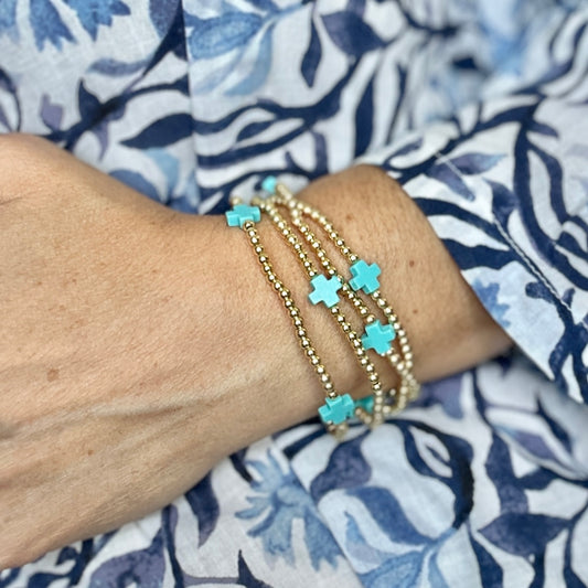 DIVINE Golden Bracelet – Turquoise  Cross